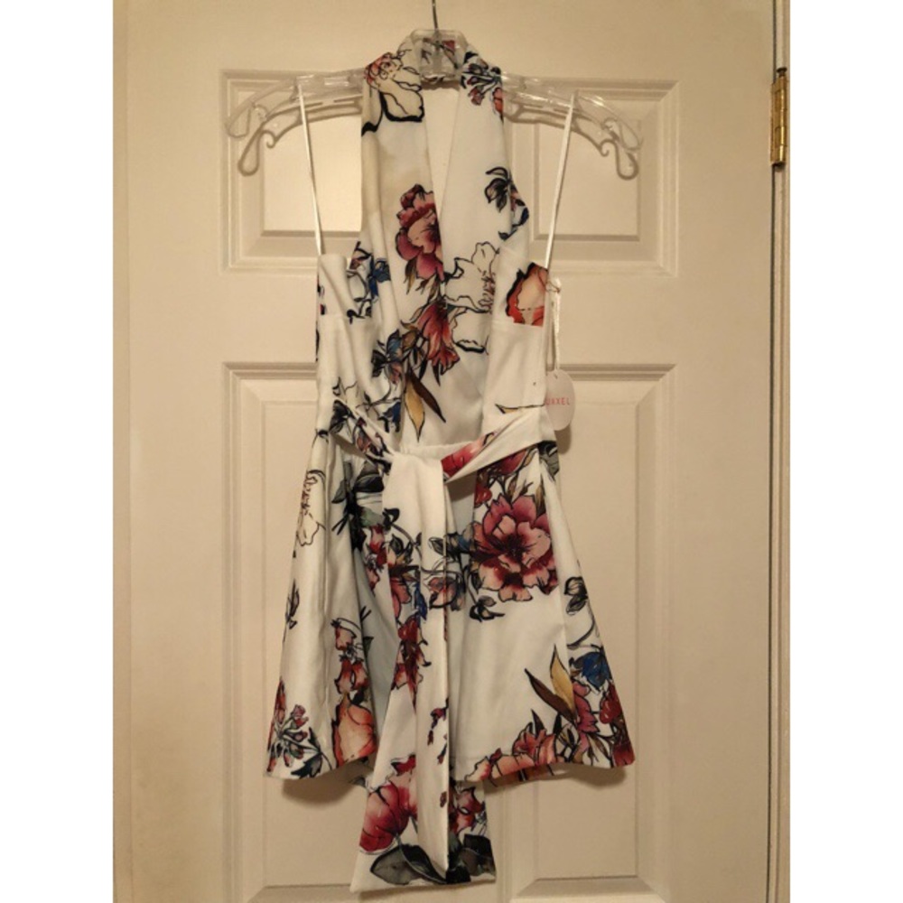 White Halter Neck Floral Romper